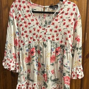 Zara Floral Blouse with Red and Pink Accents
